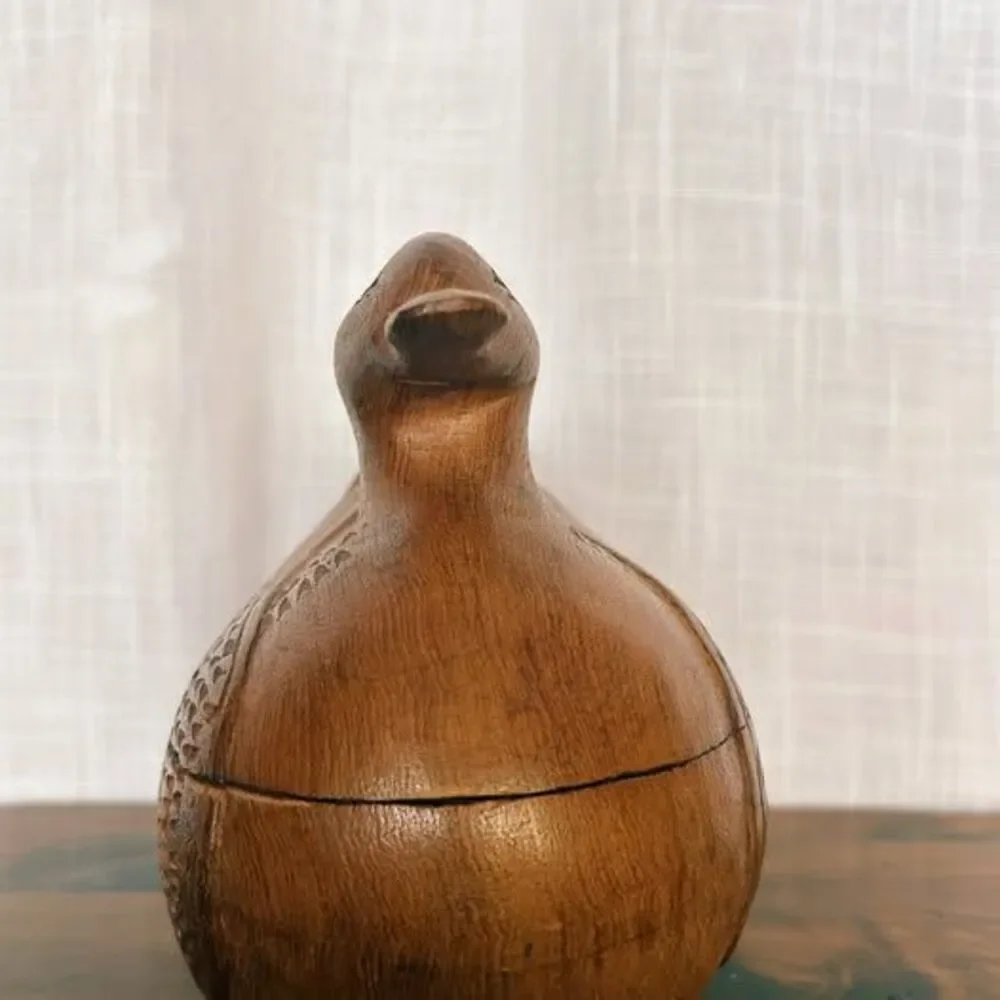 Vintage Hand-Carved Teak Wood Duck Trinket Box